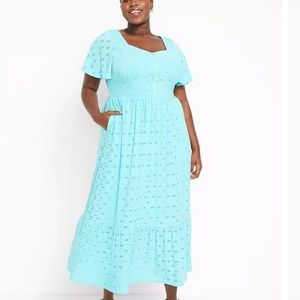 Lane Bryant Sweetheart-Neck Knit Eyelet Midi Dress